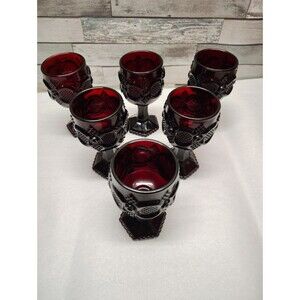 Vintage Avon 1976 Cape Cod Heavy Ruby Red Glass Wine/Water Goblets 4.5” set of 6